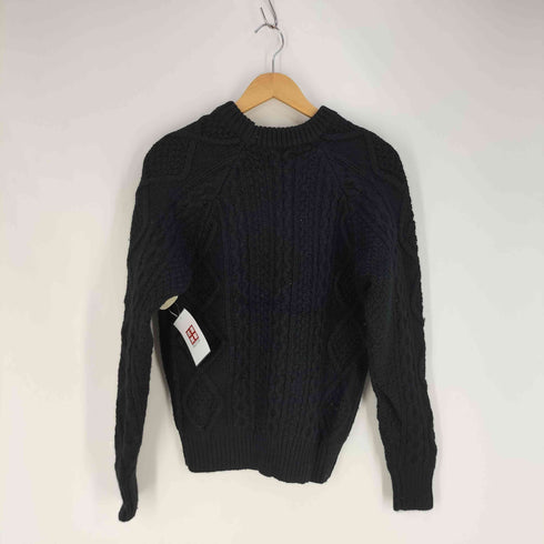 クラクトワークス Cluct Works 裾ロゴパッチ ケーブル編み ウール クルーネック ニット セーター メンズ JPN:M